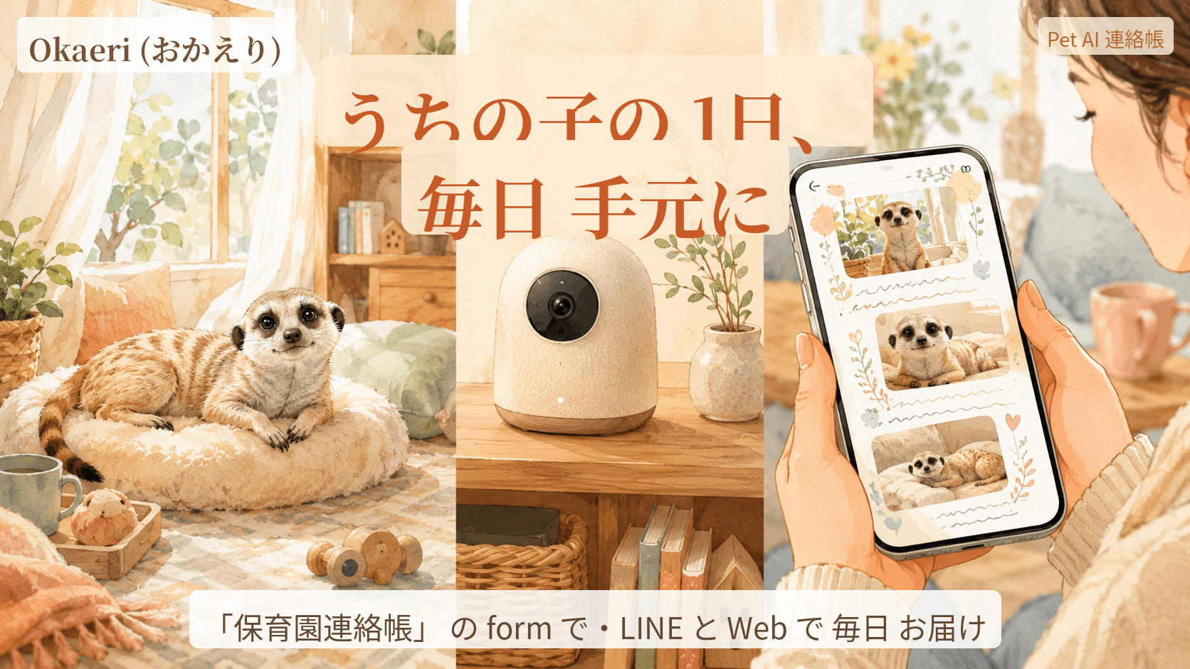 Okaeri (おかえり) — うちの子の 1日、毎日 手元に。「保育園連絡帳」 の form で LINE と Web で お届け